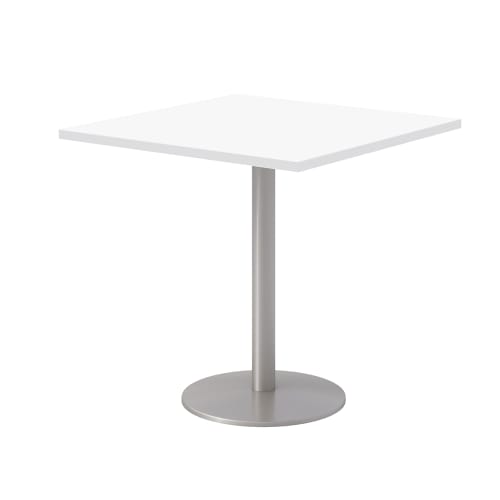 KFI Studios 30" Square Pedestal Table with Designer White Top, Round Silver Base